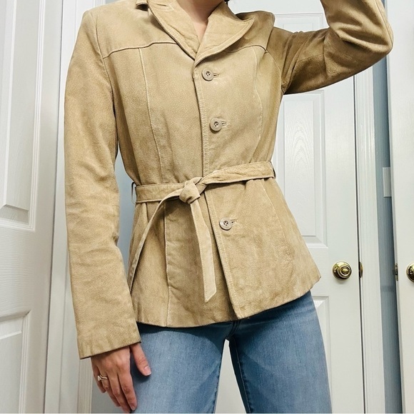 Vintage Leather Jacket Wilson’s Tan Belted Women’s Fitted Minimalist Medium - Picture 8 of 8